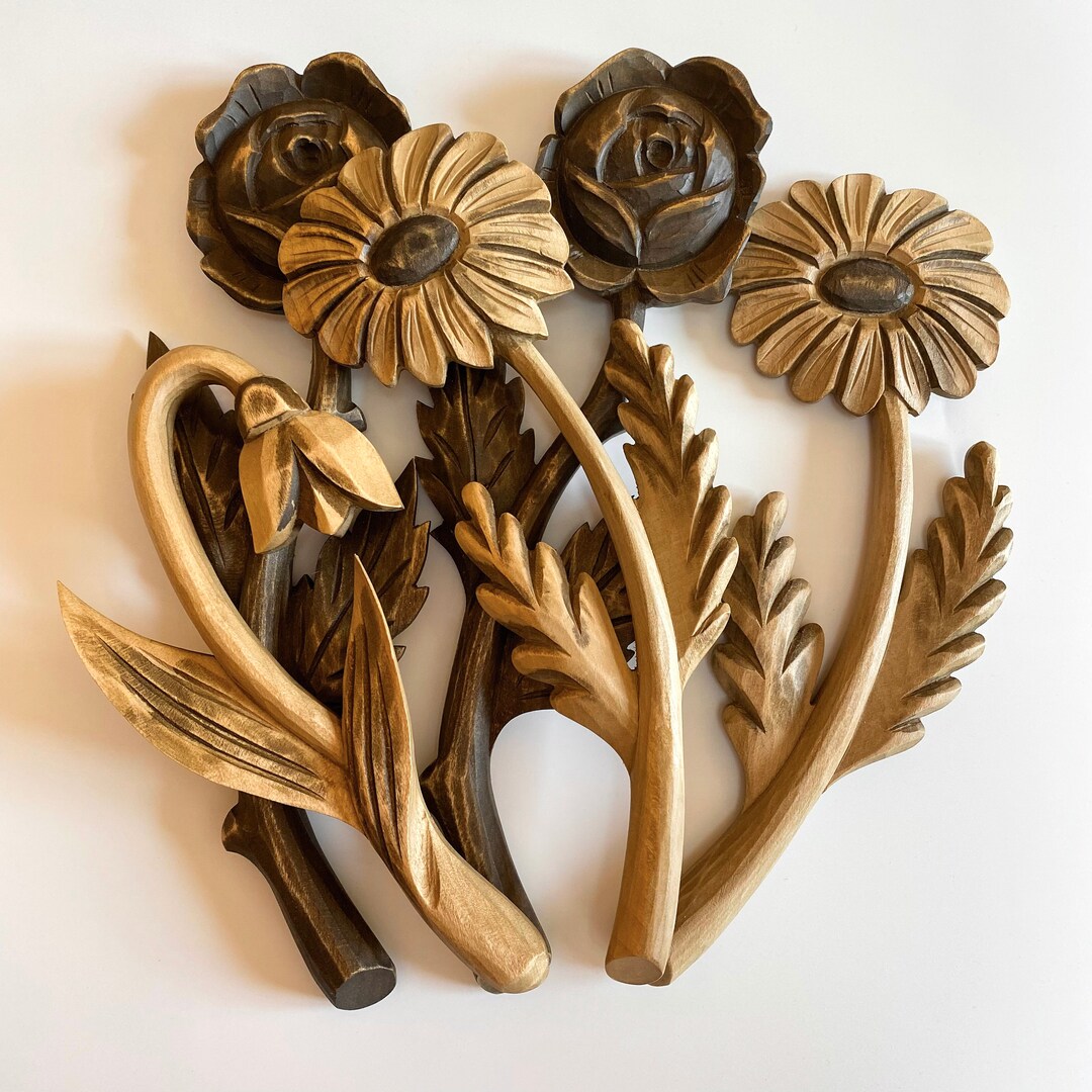 Wooden Carved Flower Wood Wall Flowers for Mom Wooden Etsy