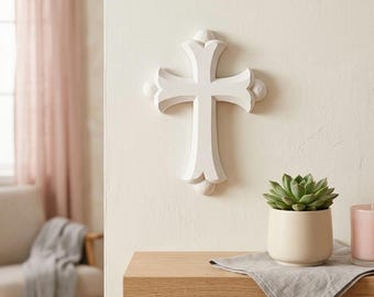 Cruz de madera para pared, crucifijo católico grande y sencillo tallado a mano para colgar, decoración hecha a mano, regalo de arte cristiano para niños