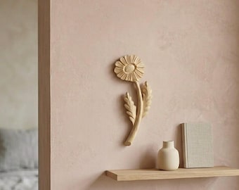 Wooden Daisy Wall Hanging Flowers, Carved Farmhouse Decor, Wood Art