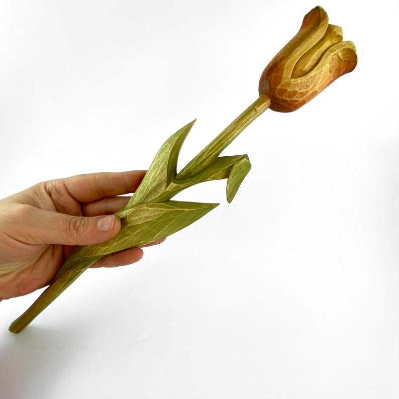 Wooden Tulips Carved Wood Flowers Seasonal Flowers Tulips Etsy