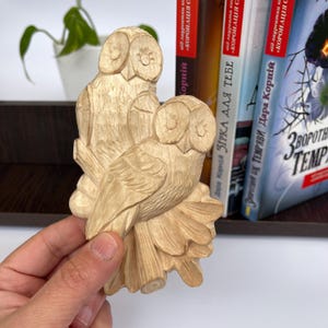 Hand Carved Wooden Owl Figurine Small Gift for Shelf Decor