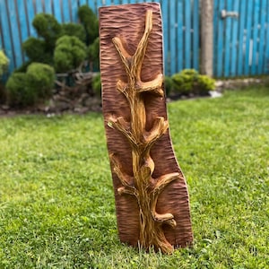 Hand Carved Wooden Tree Wall Art, Rustic 3d Branch Sculpture, Standing or Hanging Decor, Large Natural Forest Wood Panel, Earthy Lover Gift
