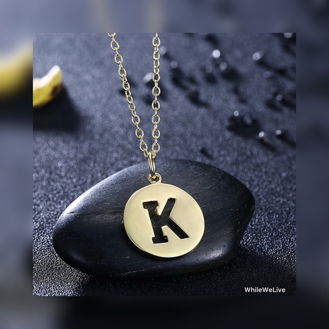 Letter Necklace K Dainty Necklace 18K Gold Plated Etsy