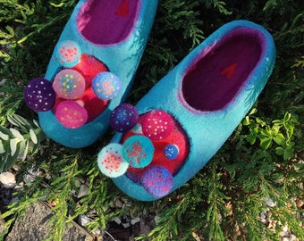 Cute house slippers with mushroom decor. 50th birthday gift for women. Fairy grunge slippers with suede sole