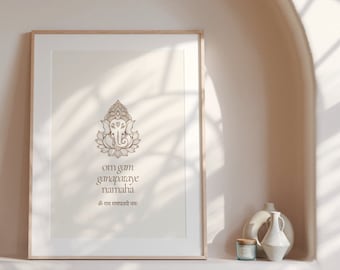 Om Gam Ganapataye Namaha Poster, Ganesha Mantra, Hindu Wall Art, Spiritual Decor for Meditation & Yoga Room, Digital Download, PDF