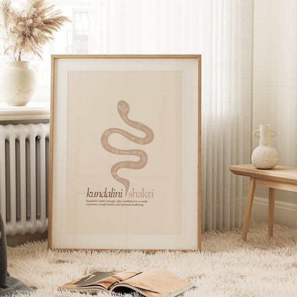 Yoga Poster, Print, Kundalini, Shakti, Spirituell, Spiritual, Meditation, Schlange, Snake, Sanskrit, Beige, Minimal, Druck, Wandkunst, Deko