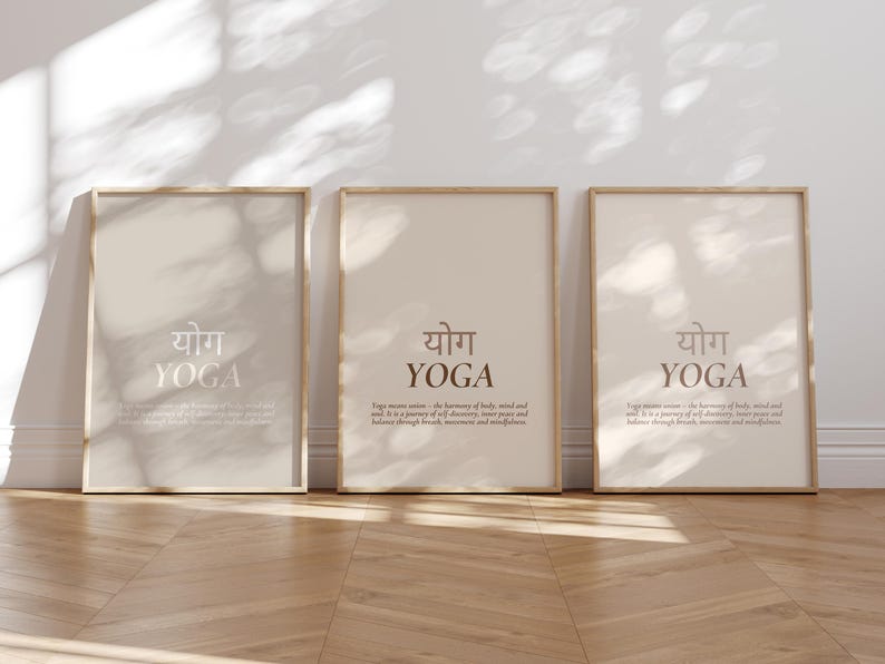 Yoga Poster, Bedeutung von Yoga, spirituelle Wandkunst, Achtsamkeit Deko, Geschenkidee für Yogis, Sanskrit, Yoga Studio Deko, minimalistisch