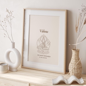 Vishnu Poster, Om Namo Narayanaya, Hindu God Art, Sanskrit Mantra, Spiritual Wall Decor, Indian Illustration, Meditation, Yoga Design