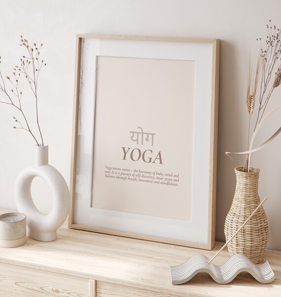 Yoga Poster – Meaning of Yoga, Spiritual Art, Mindfulness Decor, Inspiration for Yogis, Yoga Studio Decor, minimal art, Sanskrit, interior
