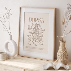 Durga Poster, Hindu Goddess Durga Art, Hinduism Illustration, Spiritual Wall Decor, Strength and Protection, Indian Art, Yoga Studio Decor
