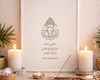 Yogaposter - Ganesha-print - hindoemuurkunst (digitale download)
