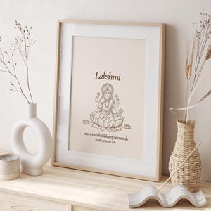 Lakshmi poster, Hindu art, goddess Lakshmi illustration, Sanskrit mantra, spiritual wall art, wealth and prosperity, Indian decor, devine
