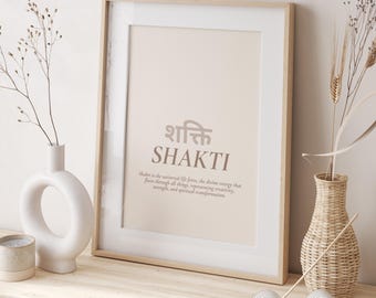 Shakti Poster, Sanskrit Wall Art, Spiritual Meaning, Divine Energy, Meditation, Yoga Decor, Digital Download, PDF