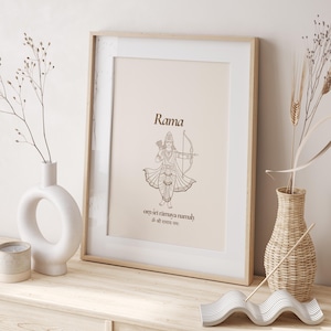 Rama Poster, Om Sri Ramaya Namaha, Hindu God Illustration, Sanskrit Mantra, Spiritual Wall Art,Yoga Decor,Indian Spirituality,Rama Art Print