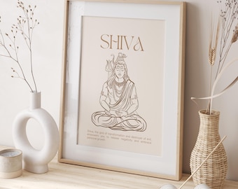 Shiva poster, Hindu art, Hindu god Shiva illustration, spiritual decor, spirituality, transformation and growth, Indian art, yoga studio art
