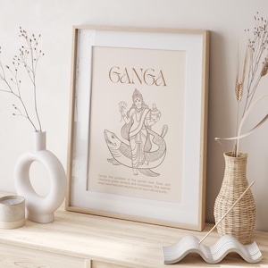 Ganga Goddess Poster, Sacred River Deity, Hindu Wall Art,  Sanskrit Mantra , Divine Feminine Energy, Spiritual Decor, Indian Illustration