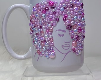 Tess- African American woman bling mug| Custom bling mug gift| Personalized coffee mug| Rhinestone mug| Afro girl bling mug| Gifts for her