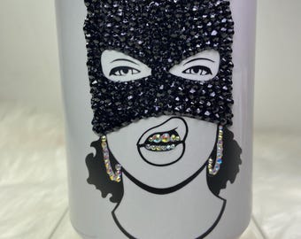 Layla- Sassy African American woman bling mug| Custom bedazzled mug gift| Personalized coffee mug| Woman with hat bling mug| Rhinestone mug