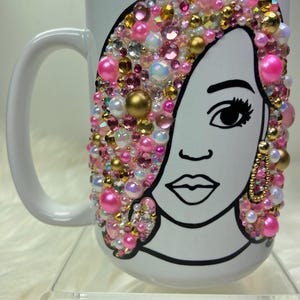 Lala Mae- Beautiful African American woman bling mug| Custom bedazzled mug gift| Blinged coffee mug| Woman bling mug| Rhinestone mug