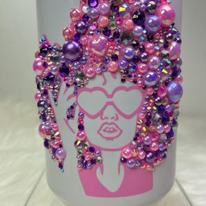 Darcy- Beautiful African American woman bling mug| Custom bedazzled mug gift| Blinged coffee mug Woman with glasses bling mug Rhinestone mug