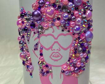 Darcy- Beautiful African American woman bling mug| Custom bedazzled mug gift| Blinged coffee mug Woman with glasses bling mug Rhinestone mug