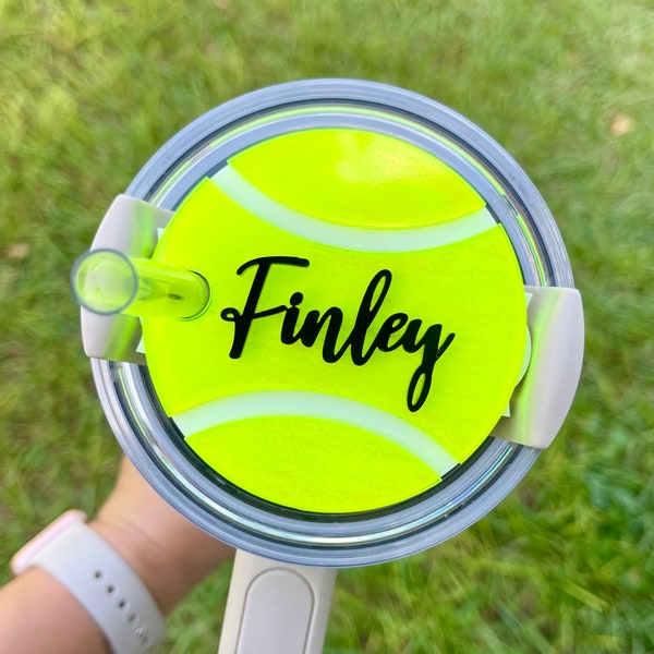 30oz 40oz Tennis Ball Stanley Topper Quencher H2.0 | Personalized Soccer Basketball Volleyball Baseball Softball Tumbler Name Plate Topper