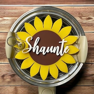 Zonnebloem Stanley Topper 40oz 30oz | Gepersonaliseerde Stanley-naambordje met bloemen | Stanely Quencher 2.0 naamtopper