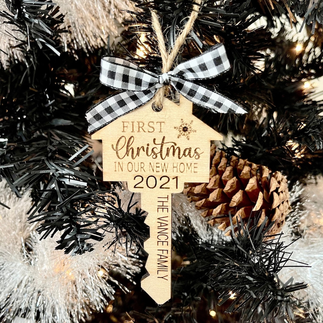 Personalized Engraved Wood First Christmas Key Ornament Etsy