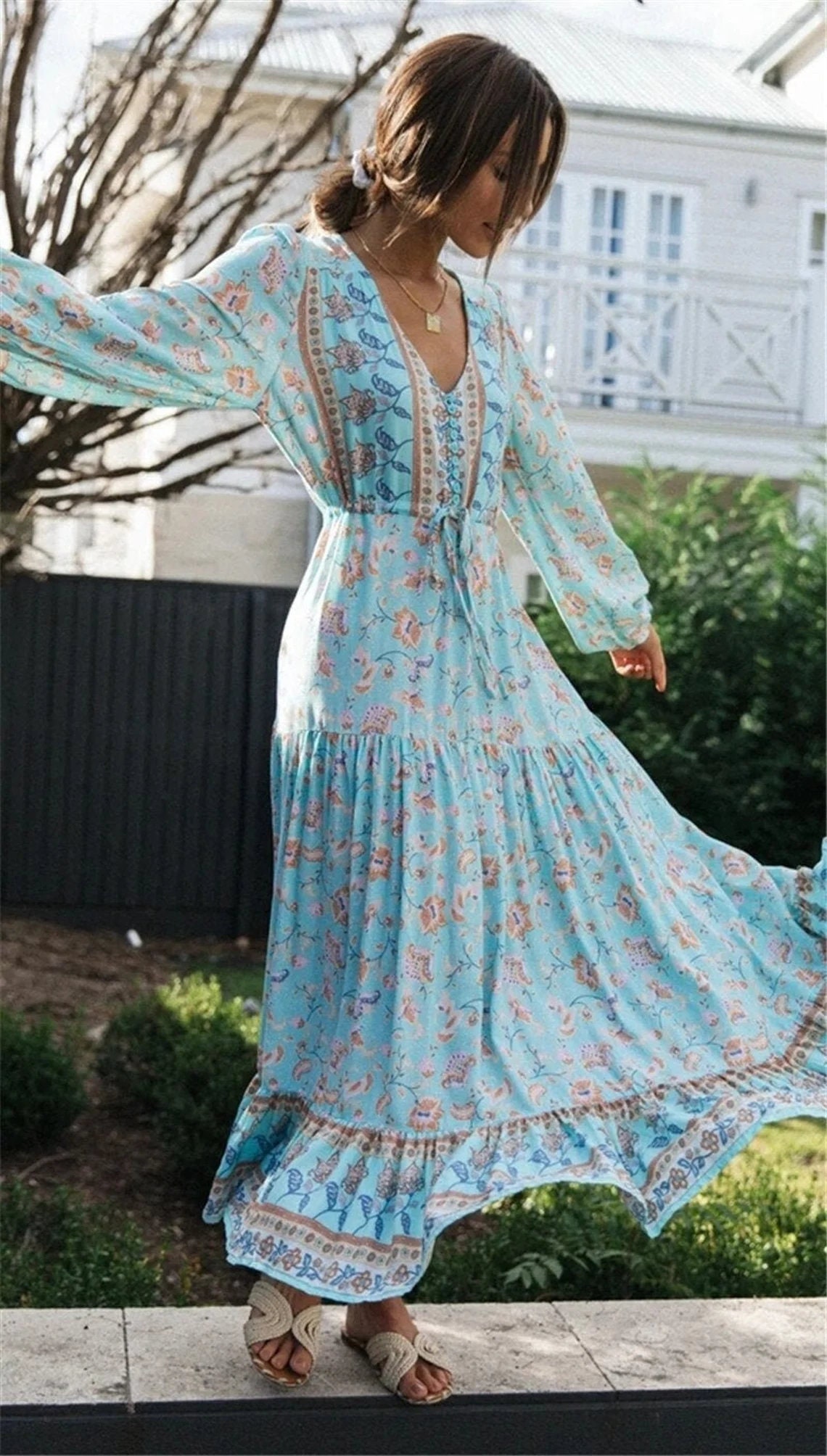 Boho Floral Maxi Dress Sleeves - Etsy