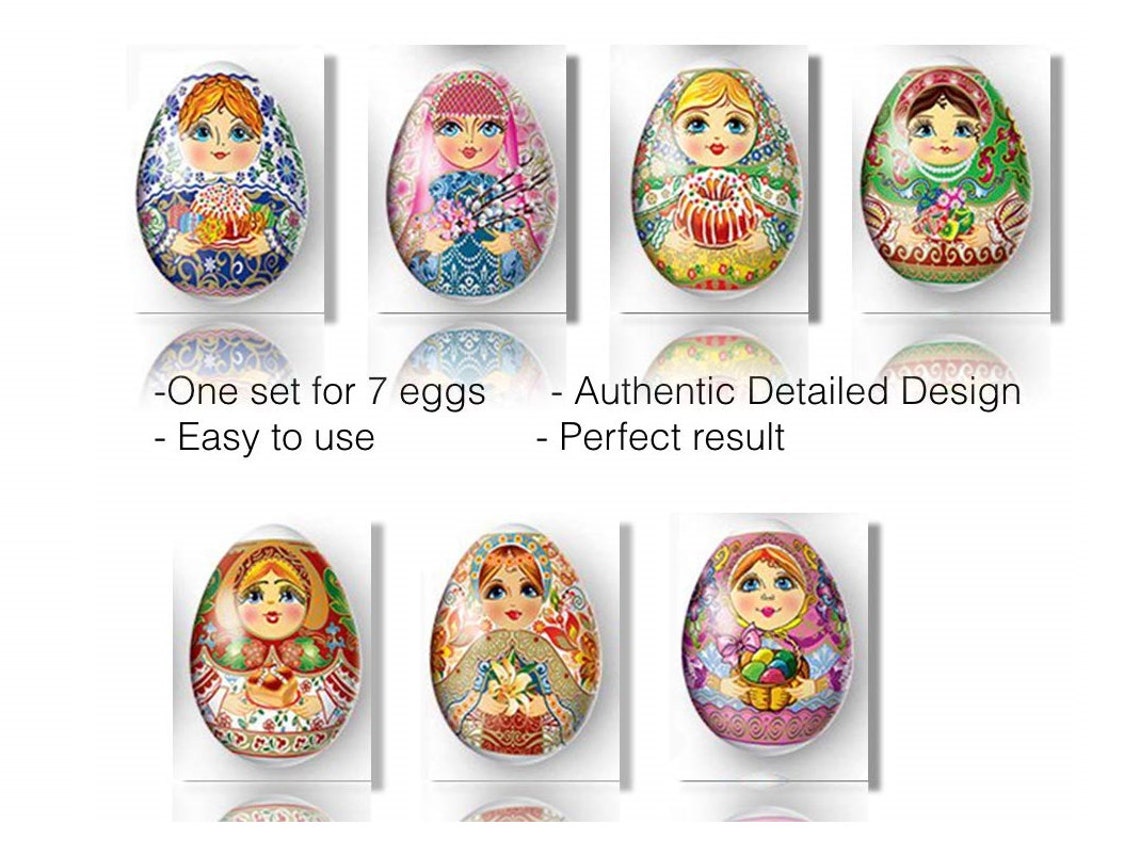 Easter Eggs Shrink Wrap Sleeves for 7 Matryoshka Eggs, Pysanky Faberge