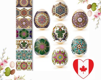 Embalagem termoencolhível para ovos de Páscoa ucranianos, contendo 7 decorações pintadas em formato de ovos, ovos Pysanky para cesta de Páscoa, adesivos de Páscoa vintage.