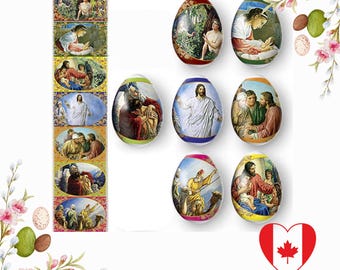 Capas termoencolhíveis para ovos de Páscoa, para 7 ovos religiosos com a imagem de Jesus na Bíblia, ovos decorativos ortodoxos fáceis de fazer, adesivos vintage para capas de ovos.