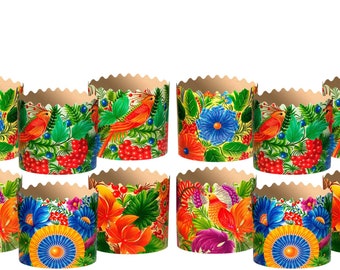 Ukrainian EASTER bread baking form for Easter kulich 12 cake 500g with petrikov paintings, bakeware set for Pysanky ukrainian decorations.