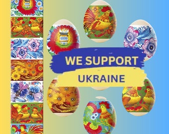 Easter eggs shrink wrap sleeves for 7 Ukrainian holidays paintings Eggs, Pysanky flower eggs for easter basket, vintage Easter stickers.