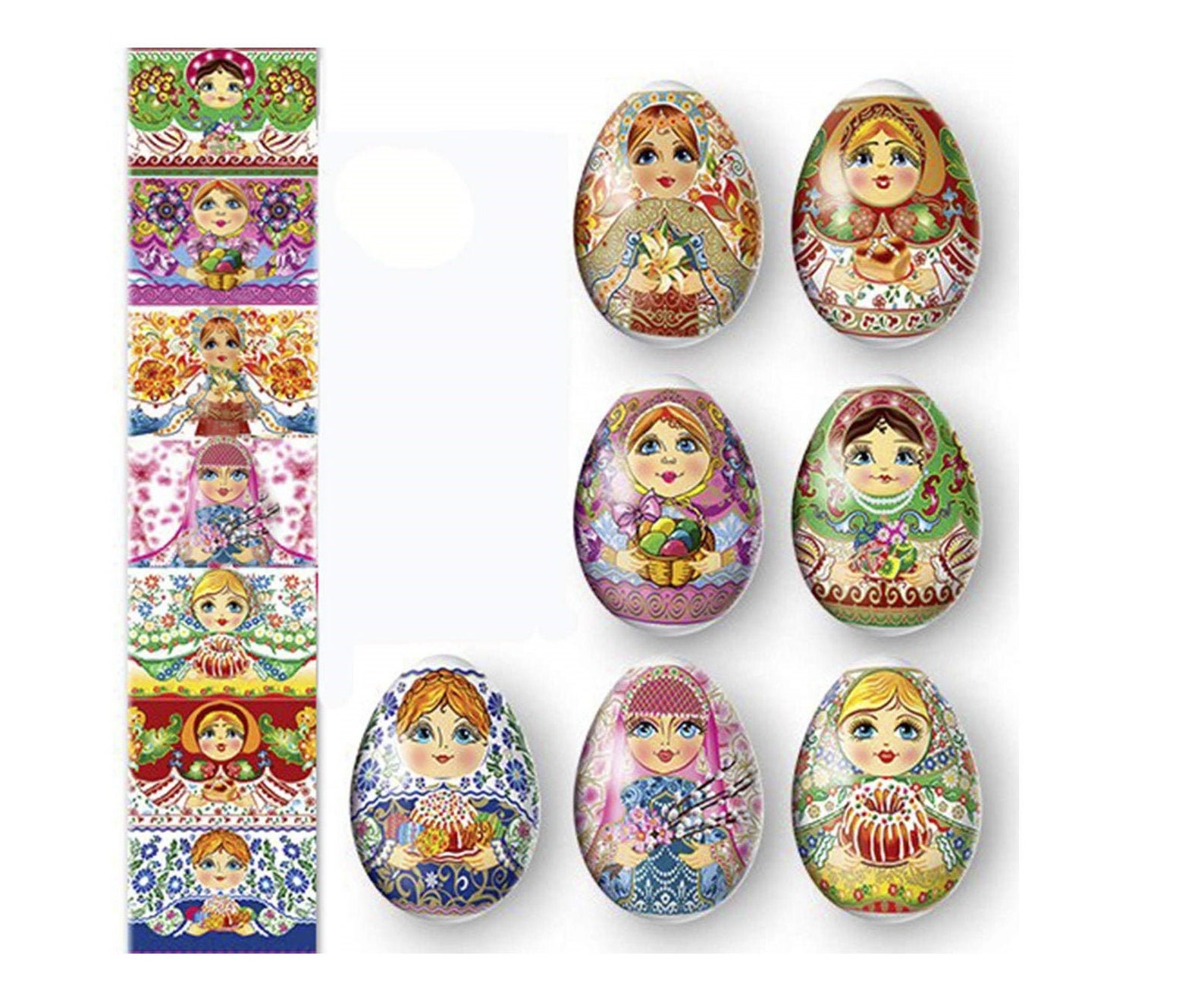 Easter Eggs Shrink Wrap Sleeves for 7 Matryoshka Eggs, Pysanky Faberge