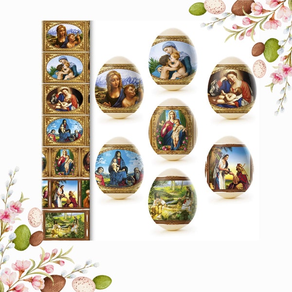 Fundas retráctiles para huevos de Pascua para 7 pinturas de iconos ortodoxos Huevos, pegatinas de Pascua decorativas religiosas pysanky ucranianas con diseño de fabergé.