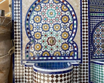 Custom Moroccan Mosaic Fountain – Handmade Zellige Tile Water Feature for Garden, Patio, or Home Decor