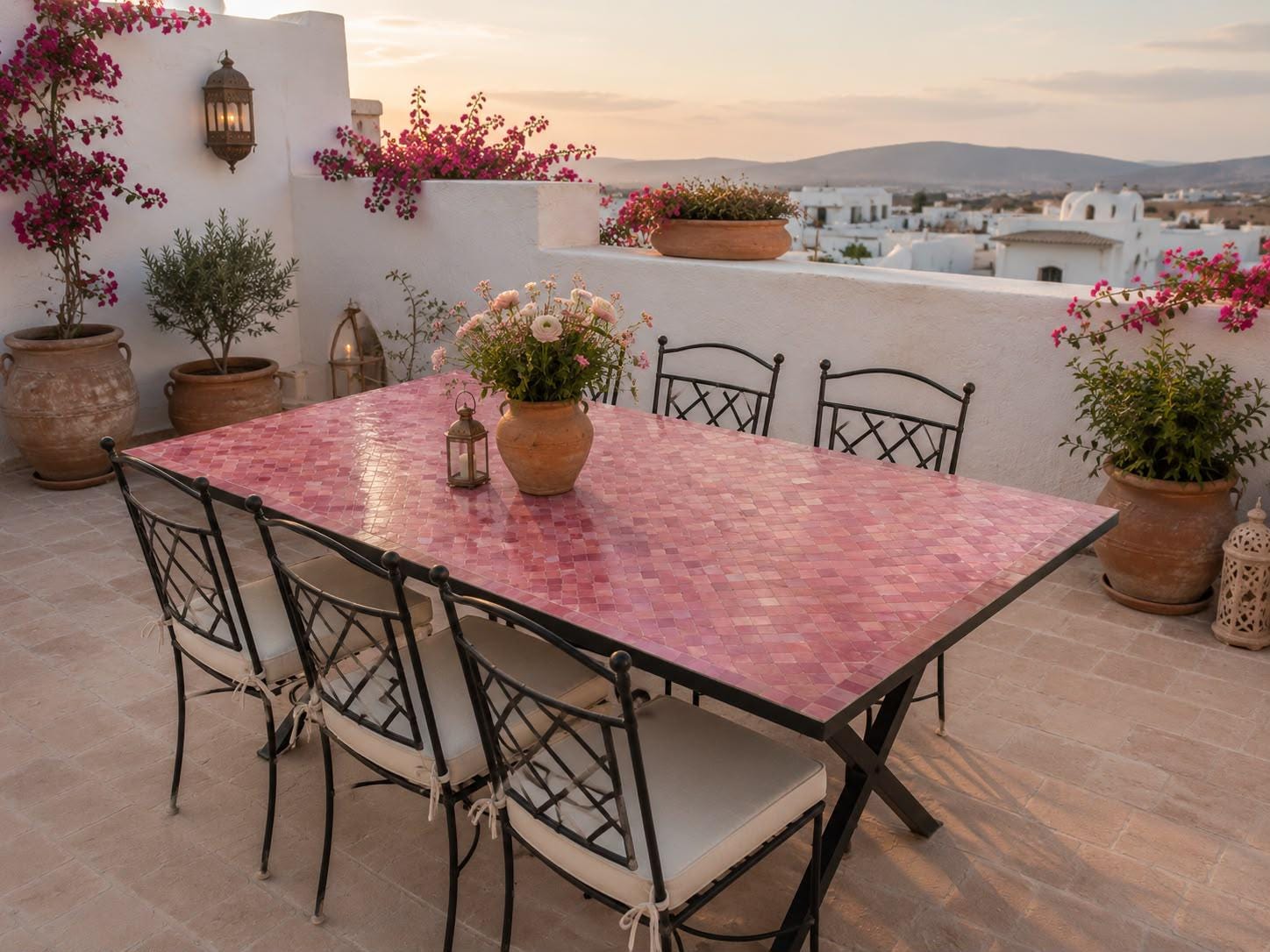 Handmade Moroccan Mosaic Bistro Table: Indoor/Outdoor Blush Pink