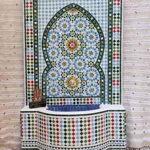 Custom Moroccan Mosaic Fountain – Handmade Zellige Tile Water Feature for Garden, Patio, or Home Decor