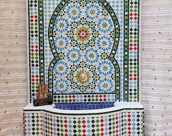Custom Moroccan Mosaic Fountain – Handmade Zellige Tile Water Feature for Garden, Patio, or Home Decor