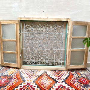 Moroccan Vintage Window | Unique Blend of Wood, Glass, Iron, and Cultural Significance | Antique Wood Window | Housewarming Gift