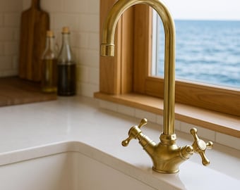 Handcrafted Moroccan Brass Faucet: Vintage Kitchen & Bath Tap