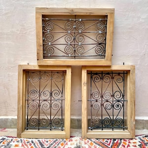 Moroccan Vintage Window Set | Unique Blend of Wood, Iron and Cultural Significance | Antique Wood Window | Housewarming Gift