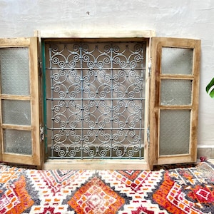 Moroccan Vintage Window | Unique Blend of Wood, Glass, Iron, and Cultural Significance | Antique Wood Window | Housewarming Gift