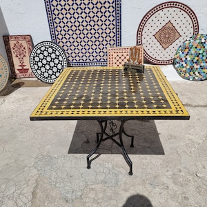 Moroccan Mosaic Table for Custom Made Yellow and Black table- Choose Your Size and Color | Customizable Zellige Dining Table