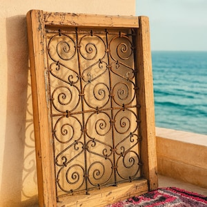 Moroccan Vintage Window | Unique Blend of Wood, Iron, and Cultural Significance | Antique Wood Window | Housewarming Gift | Free Shipping