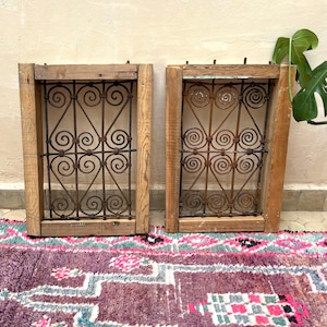 Moroccan Vintage Window Set | Unique Blend of Wood, Iron and Cultural Significance | Antique Wood Window | Housewarming Gift