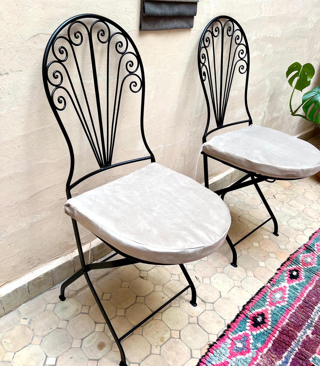 Handcrafted Iron Moroccan Chair: Foldable Indoor Outdoor Seating