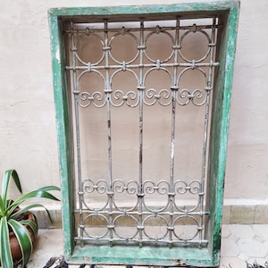 Moroccan Vintage Window | Unique Blend of Wood, Iron, and Cultural Significance | Antique Wood Window | Housewarming Gift | Free Shipping