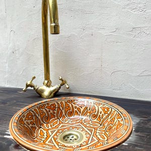 Moroccan washbasin sink, 100% handmade, handpainted, Bathroom and kitchen decoration, ceramic sink, Orange Merrakech design Free shipping.